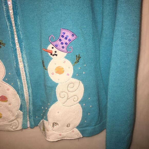 Jack B Quick Petites PS Turquoise Christmas Sweater/Snowmen - Picture 4 of 13